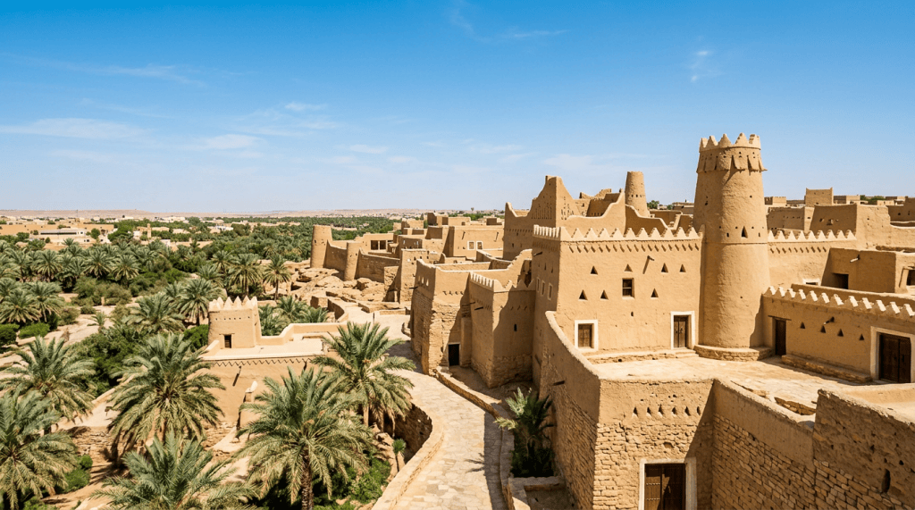 Najdi mud-brick architecture of At-Turaif, Diriyah, Saudi Arabia