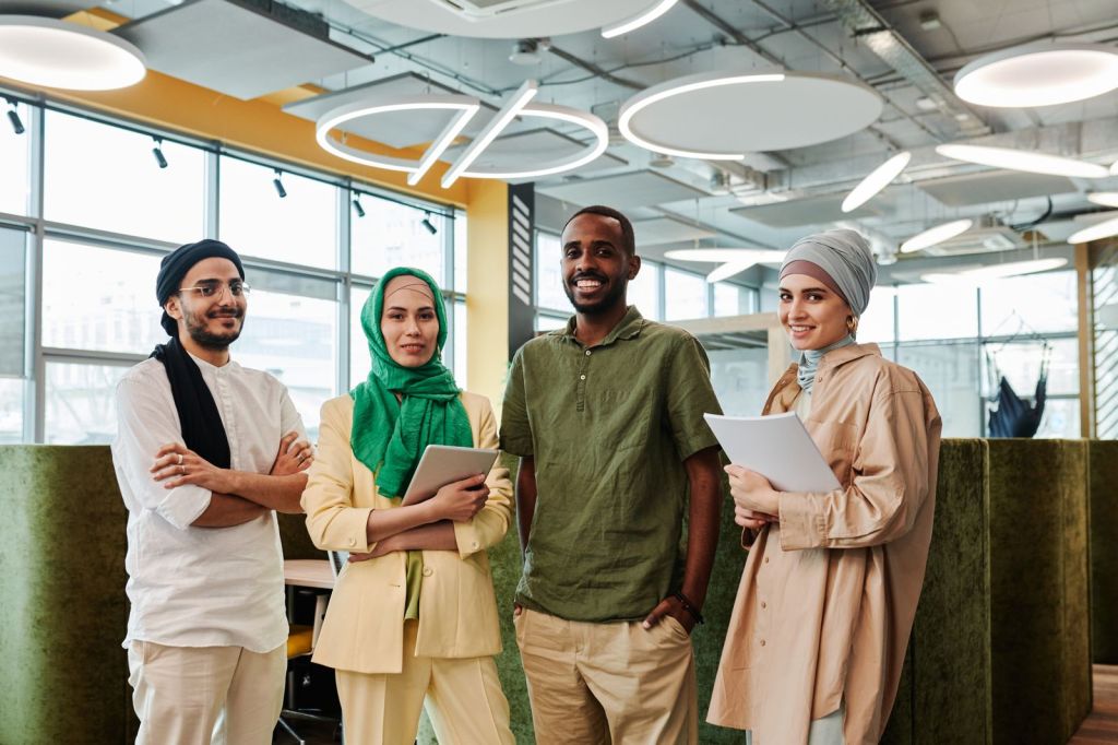 Diverse commercial team in a bright office